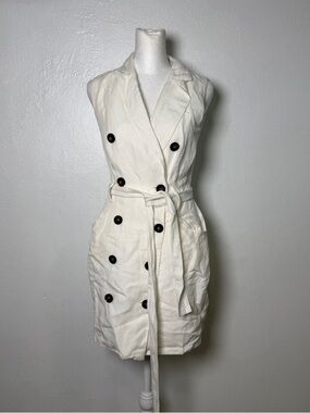 Reiss Double Breasted Belted White Linen Blend Mini Dress Size 4